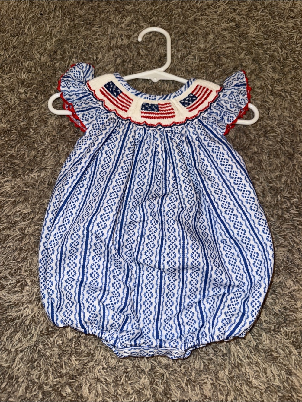 Blue & White American Flag Smocked Baby One-Piece